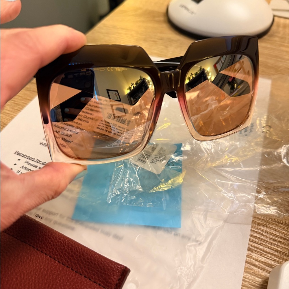 ETRO Brown Fuchsia Sunglasses with Flash Mirror Pink Lenses NWT $430 - Picture 9 of 13